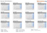 Kalender 2034 mit Ferien und Feiertagen Botsuana