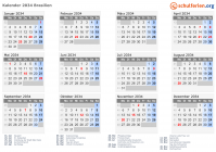 Kalender 2034 mit Ferien und Feiertagen Brasilien