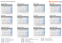 Kalender 2034 mit Ferien und Feiertagen Bulgarien