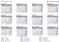 Kalender 2034 mit Ferien und Feiertagen Chile