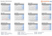 Kalender 2034 mit Ferien und Feiertagen Guinea