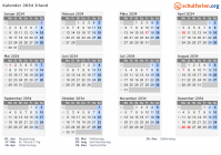 Kalender 2034 mit Ferien und Feiertagen Irland
