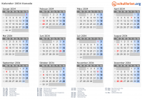 Kalender 2034 mit Ferien und Feiertagen Kanada