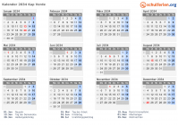Kalender 2034 mit Ferien und Feiertagen Kap Verde