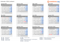 Kalender 2034 mit Ferien und Feiertagen Lettland