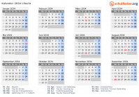 Kalender 2034 mit Ferien und Feiertagen Liberia
