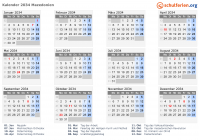 Kalender 2034 mit Ferien und Feiertagen Nordmazedonien