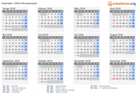 Kalender 2034 mit Ferien und Feiertagen Neuseeland