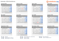 Kalender 2034 mit Ferien und Feiertagen Nordkorea
