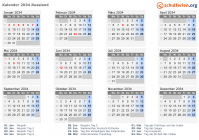 Kalender 2034 mit Ferien und Feiertagen Russland