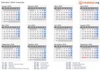 Kalender 2034 mit Ferien und Feiertagen Tansania