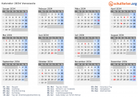 Kalender 2034 mit Ferien und Feiertagen Venezuela