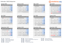 Kalender 2035 mit Ferien und Feiertagen Bulgarien