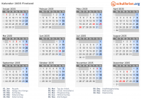 Kalender 2035 mit Ferien und Feiertagen Finnland