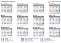 Kalender 2035 mit Ferien und Feiertagen Georgien