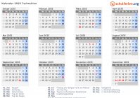 Kalender 2035 mit Ferien und Feiertagen Tschechien