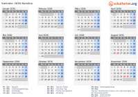Kalender 2036 mit Ferien und Feiertagen Namibia