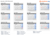 Kalender 2036 mit Ferien und Feiertagen Österreich