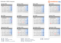 Kalender 2036 mit Ferien und Feiertagen Uruguay