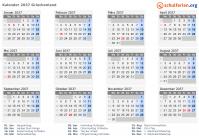 Kalender 2037 mit Ferien und Feiertagen Griechenland