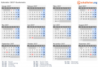 Kalender 2037 mit Ferien und Feiertagen Guatemala