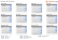 Kalender 2037 mit Ferien und Feiertagen Honduras