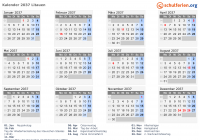 Kalender 2037 mit Ferien und Feiertagen Litauen