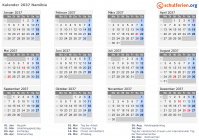 Kalender 2037 mit Ferien und Feiertagen Namibia