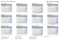 Kalender 2037 mit Ferien und Feiertagen Philippinen
