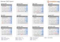 Kalender 2037 mit Ferien und Feiertagen Zypern
