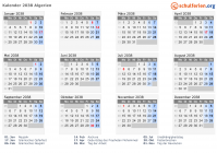 Kalender 2038 mit Ferien und Feiertagen Algerien