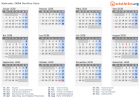 Kalender 2038 mit Ferien und Feiertagen Burkina Faso
