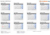 Kalender 2038 mit Ferien und Feiertagen China