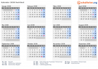 Kalender 2038 mit Ferien und Feiertagen Dschibuti