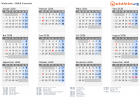 Kalender 2038 mit Ferien und Feiertagen Kanada