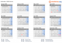 Kalender 2038 mit Ferien und Feiertagen Kenia