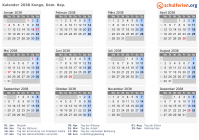 Kalender 2038 mit Ferien und Feiertagen Kongo, Dem. Rep.
