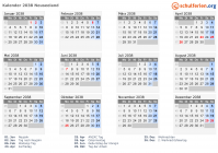 Kalender 2038 mit Ferien und Feiertagen Neuseeland