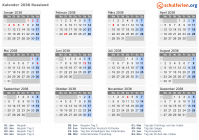 Kalender 2038 mit Ferien und Feiertagen Russland