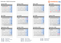 Kalender 2038 mit Ferien und Feiertagen Schweden