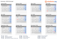 Kalender 2038 mit Ferien und Feiertagen Senegal