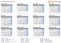 Kalender 2038 mit Ferien und Feiertagen Tansania