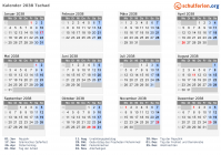 Kalender 2038 mit Ferien und Feiertagen Tschad