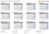 Kalender 2041 mit Ferien und Feiertagen Bosnien und Herzegowina