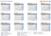 Kalender 2041 mit Ferien und Feiertagen Bulgarien