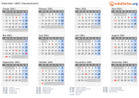 Kalender 2061 mit Ferien und Feiertagen Deutschland