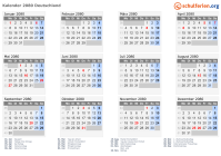 Kalender 2080 mit Ferien und Feiertagen Deutschland
