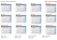 Kalender 2103 mit Ferien und Feiertagen Deutschland
